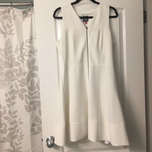 White Vince Camuto zip up fit and flare dress